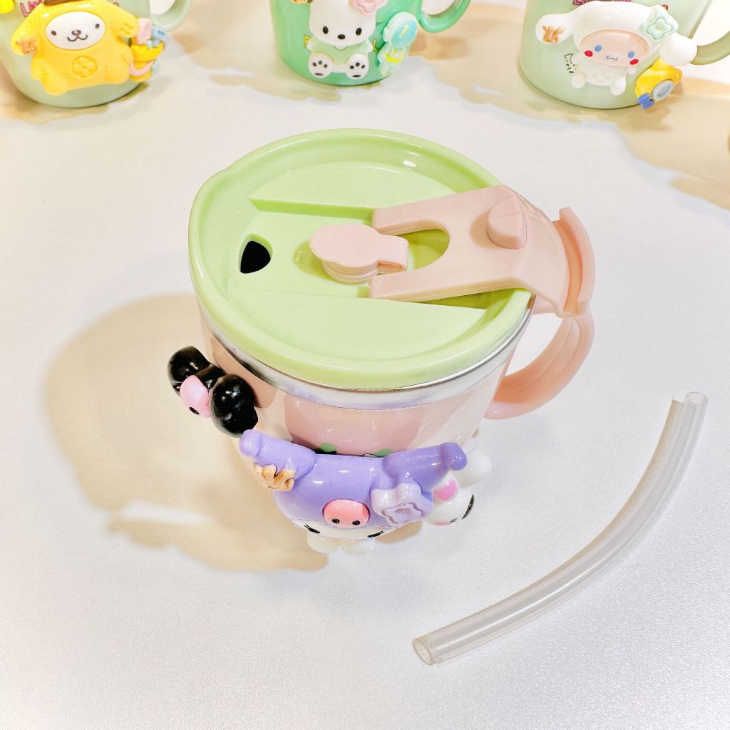 Ly Uống Nước Inox 304 Cho Bé Có Vạch Chia Kèm Ống Hút