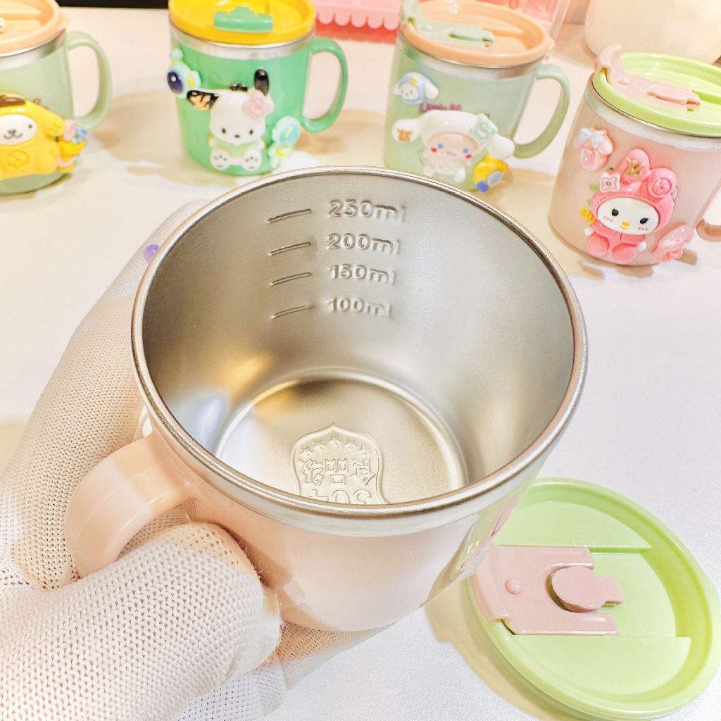 Ly Uống Nước Inox 304 Cho Bé Có Vạch Chia Kèm Ống Hút