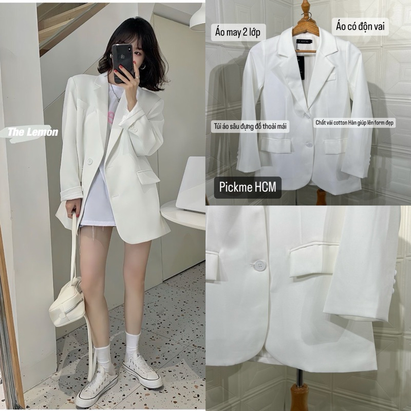 (Sẵn ạ) Áo khoác vest nhỏ màu trắng và đen mùa xuân và mùa thu mới 2023 bộ đồ đơn giản cao cấp ngắn thường ngày