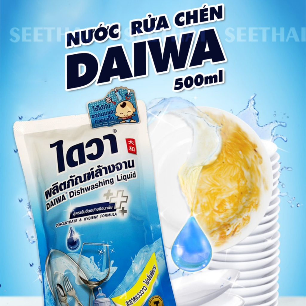 Nước rửa chén không mùi Thái Lan DAIWA 500ml ít bọt không nhờn rít - túi