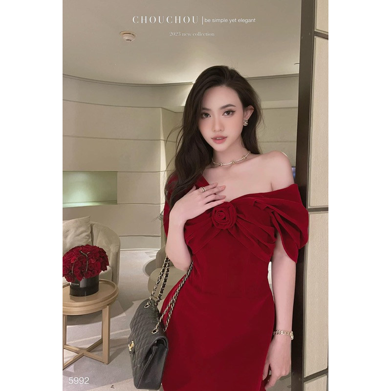 | Chang Tròn | Đầm Nhung Đỏ Trễ Vai Bigsize -