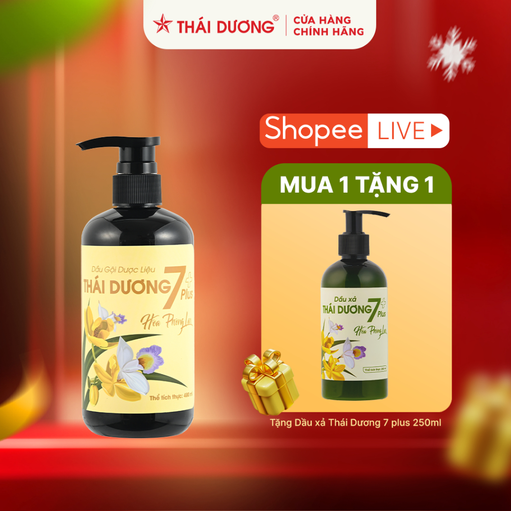 Combo Dầu gội dược liệu Thái Dương 7 plus 480ml Tặng Dầu xả Thái Dương 7 plus 250ml