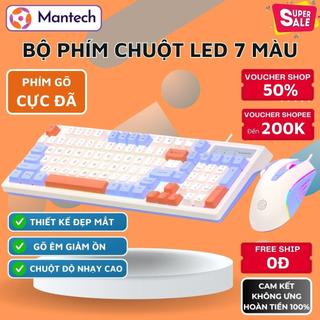 Bộ bàn phím giả cơ led 7 màu cực đẹp km800, phím gõ êm chống ồn dùng cho văn phòng, chơi game