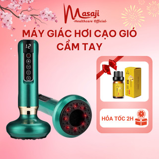 Máy giác hơi cạo gió có tay cầm 6 và 12 cấp độ chườm nóng bằng ánh sáng đỏ, màn hình led cao cấp Masaji
