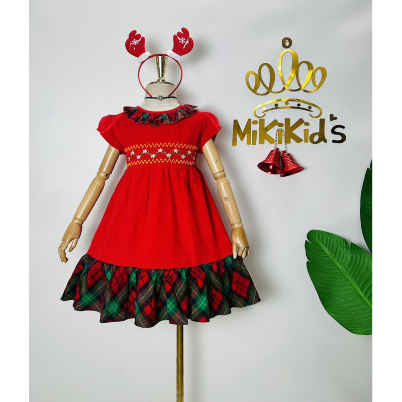 Set đầm Noel kèm cài tóc cho bé.