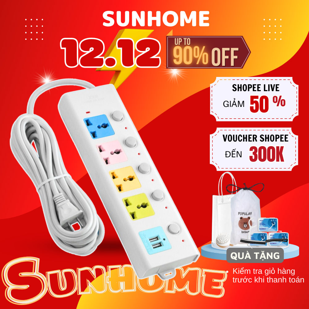 Ổ cắm điện đa năng thông minh có cổng USB chống cháy chịu nhiệt cao, dây dài 5M cao cấp
