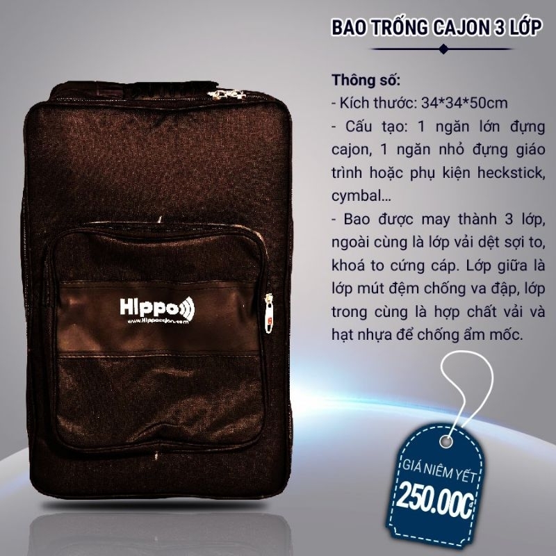 Bao Trống Cajon Hippo 4 Lớp Cao Cấp - Có Quai Đeo