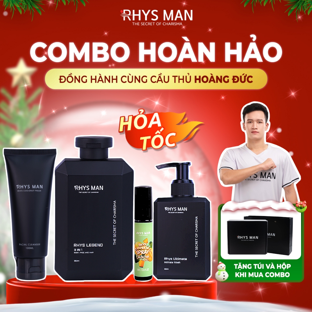 Quà tặng nam -Sữa tắm nam 3in1 hương nước hoa & Sữa rửa mặt hương dừa & Dung dịch vệ sinh nam & Xịt thơm miệng 10ml