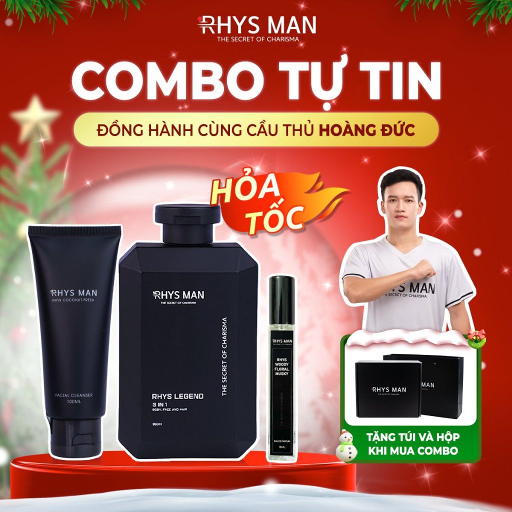 Bộ Quà Tặng Nam - Sữa rửa mặt nam 100ml & Sữa tắm gội nam 3 in 1 350ml & Nước hoa nam RHYS MAN 50ml