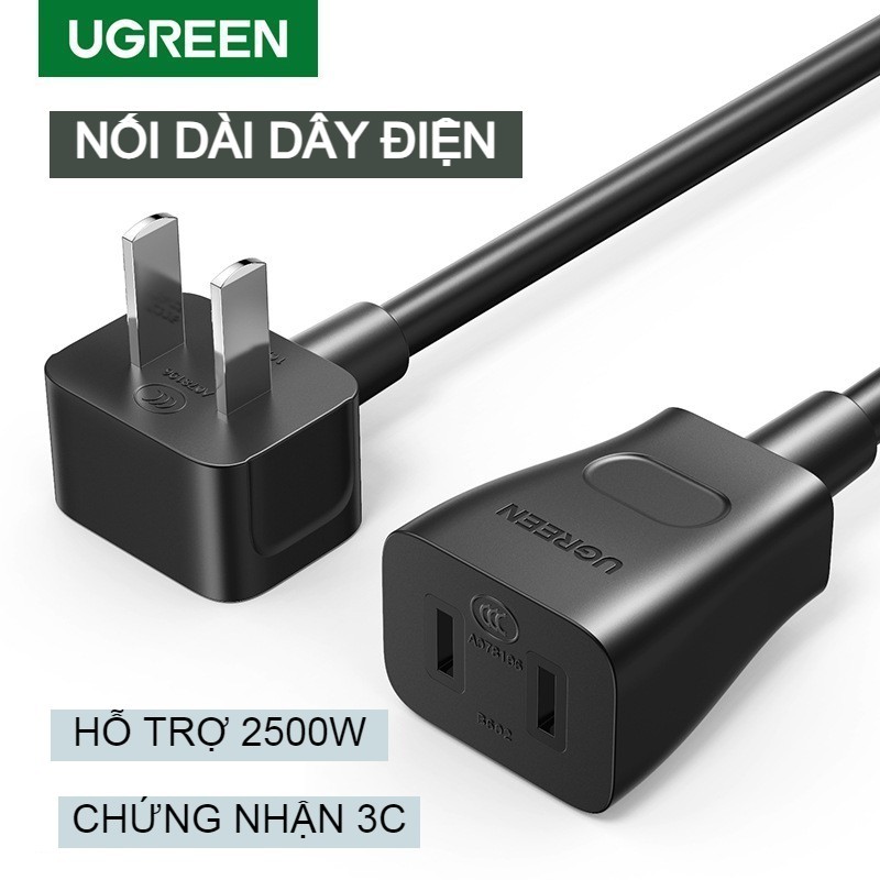 Dây điện nối dài ổ cắm Ugreen, lõi đồng nguyên chất, chịu tải 2500W, an toàn, chống cháy, chống giật, bảo hành 12 tháng