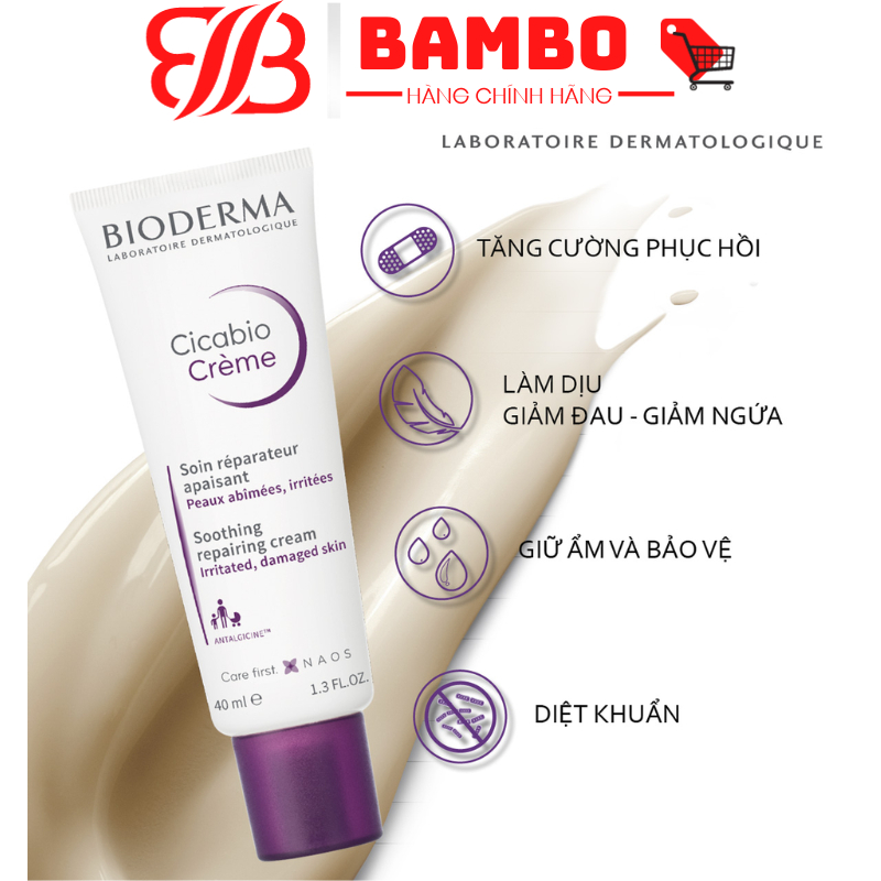 Kem dưỡng phục hồi da tổn thương Bioderma Cicabio Crème - 40ml