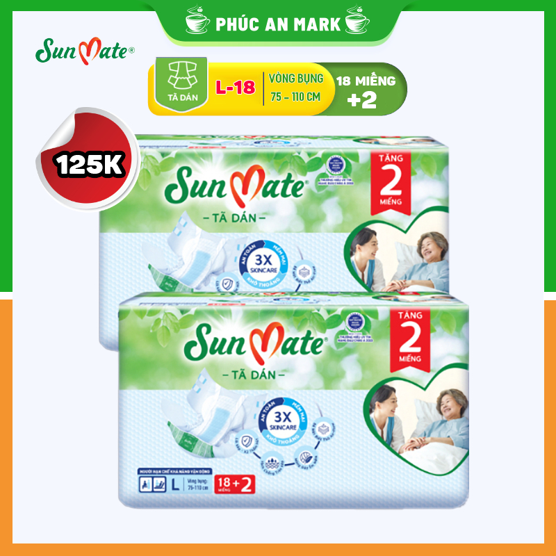 [Mẫu Mới] Tã DÁN SunMate L18+2 (20 Miếng) - Tã Dán Người Lớn