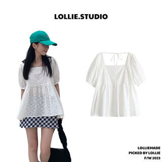 Áo babydoll kiểu cổ vuông vải thô thêu hoa lưng dây nơ TKA373  LOLLIE STUDIO