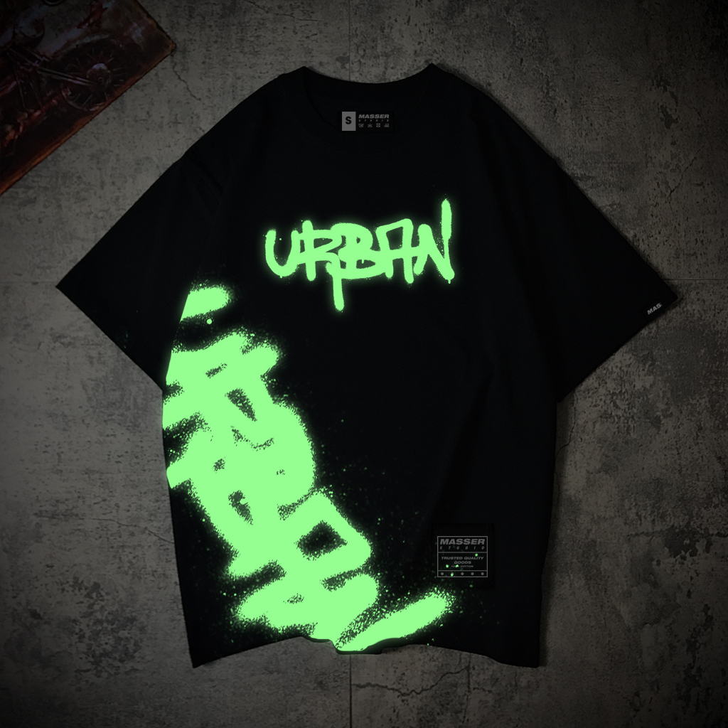 Áo Thun Form Rộng Tay Lỡ Unisex Nam Nữ Chất Cotton 250gsm In Chữ Graffiti Tràn Viền Phát Sáng