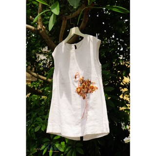 Áo top linen thêu hạc flam - maxmessi