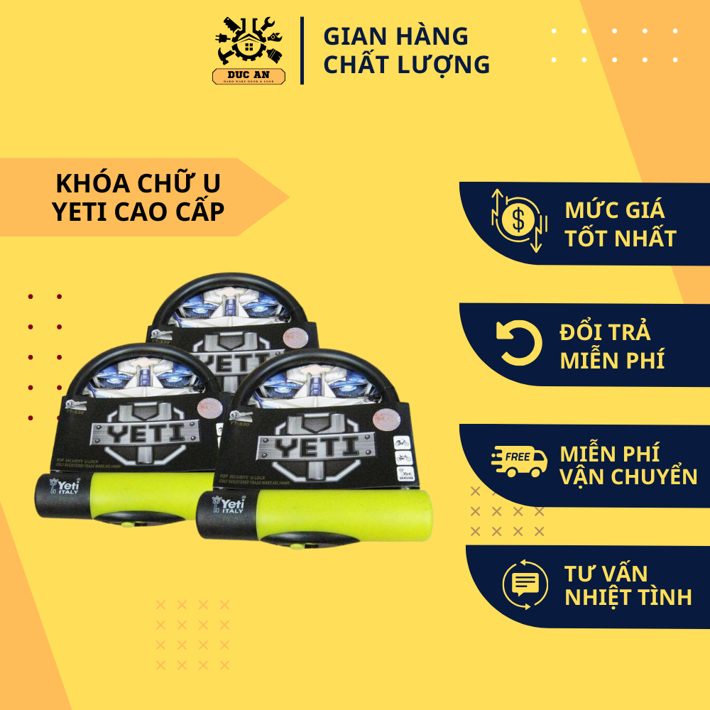 Khóa chữ U chống trộm xe máy Yeti hàng cao cấp chịu lực siêu tốt