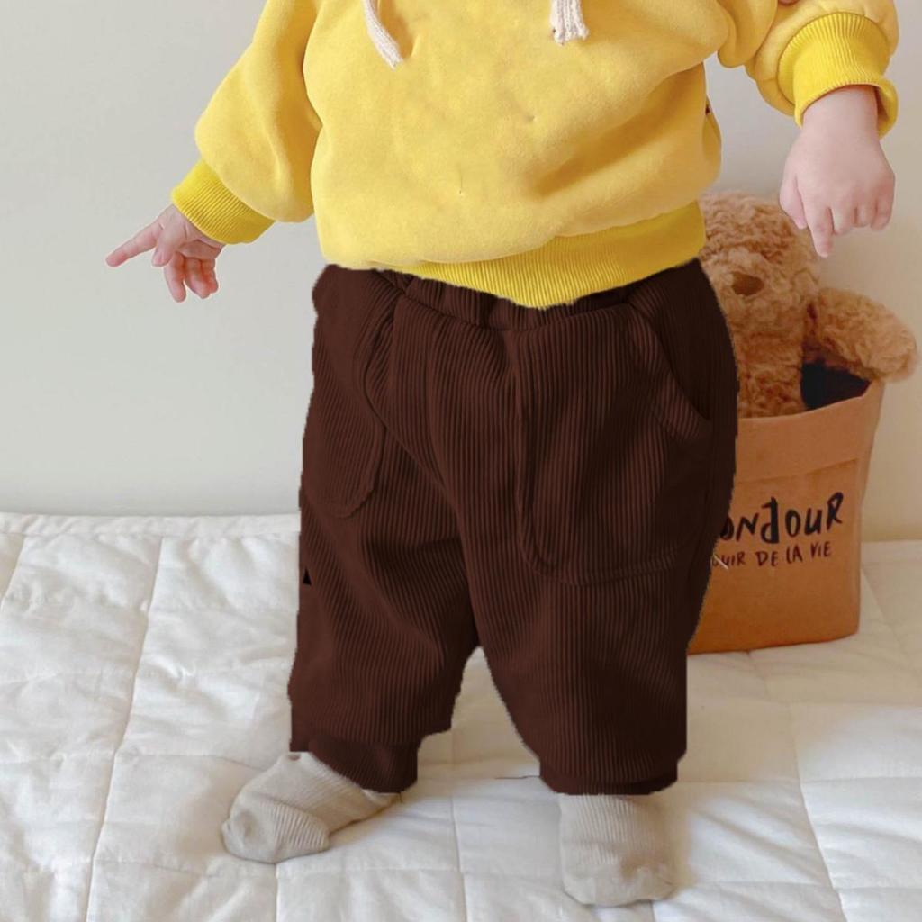 TE430- Quần nhung tăm cho bé trai bé gái Hokiha Kids phối túi mềm mại, phong cách size 8-16kg