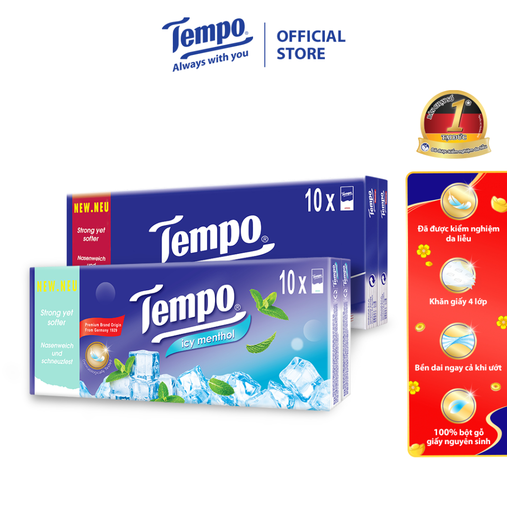 Khăn giấy bỏ túi cao cấp Tempo Regular - 4 Lớp Bền Dai - Thương hiệu Đức - An Toàn Cho Da