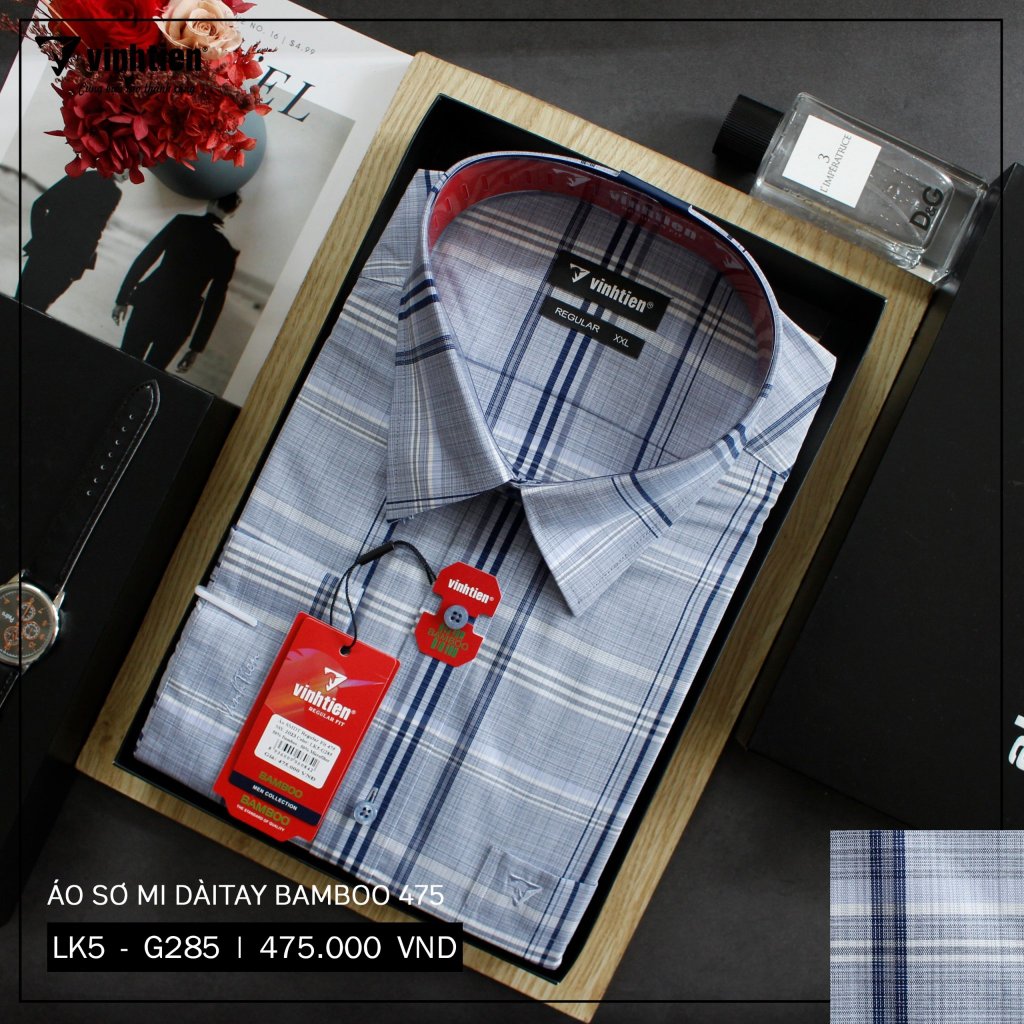 Áo Sơ Mi Dài Tay Caro Bamboo Regular Fit 475 Vĩnh Tiến - Nhiều Màu