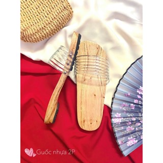 Guốc mộc truyền thống quai ngang gân nhựa trong suốt -SÍN STORE-