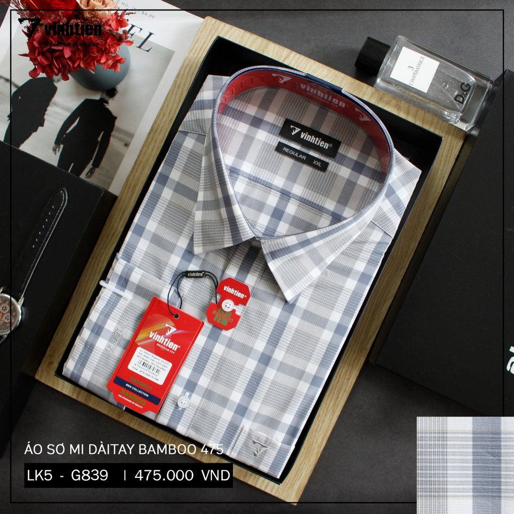 Áo Sơ Mi Dài Tay Caro Bamboo Regular Fit 475 Vĩnh Tiến - Nhiều Màu