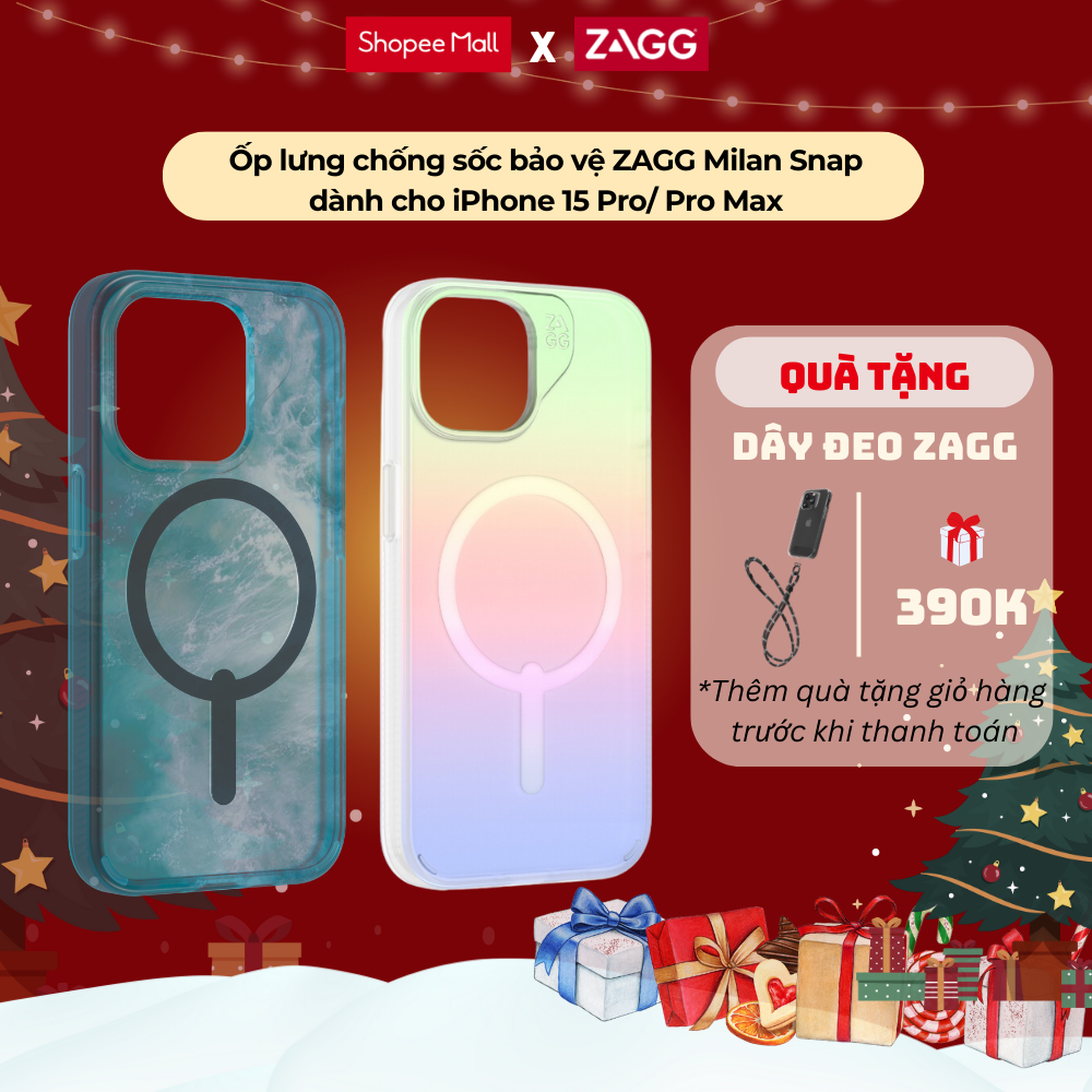 Ốp lưng chống sốc bảo vệ ZAGG Milan Snap cho iPhone 15 Series Magsafe tương thích sạc không dây, bảo hành 1 năm