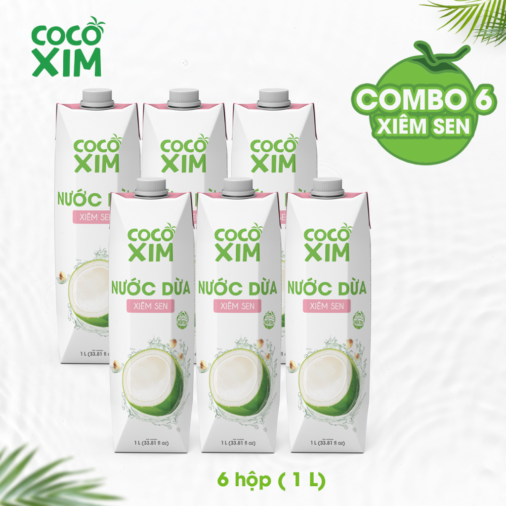 COMBO 6 Hộp Nước dừa đóng hộp Cocoxim Sen dung tích 1000ml/Hộp