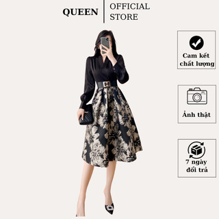 Váy liền thiết kế hoạ tiết  V220 -  QUEEN FASHION