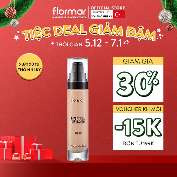 Kem Nền Mỏng Nhẹ Lâu Trôi Che Phủ Cao FLORMAR Invisible Cover HD Foundation