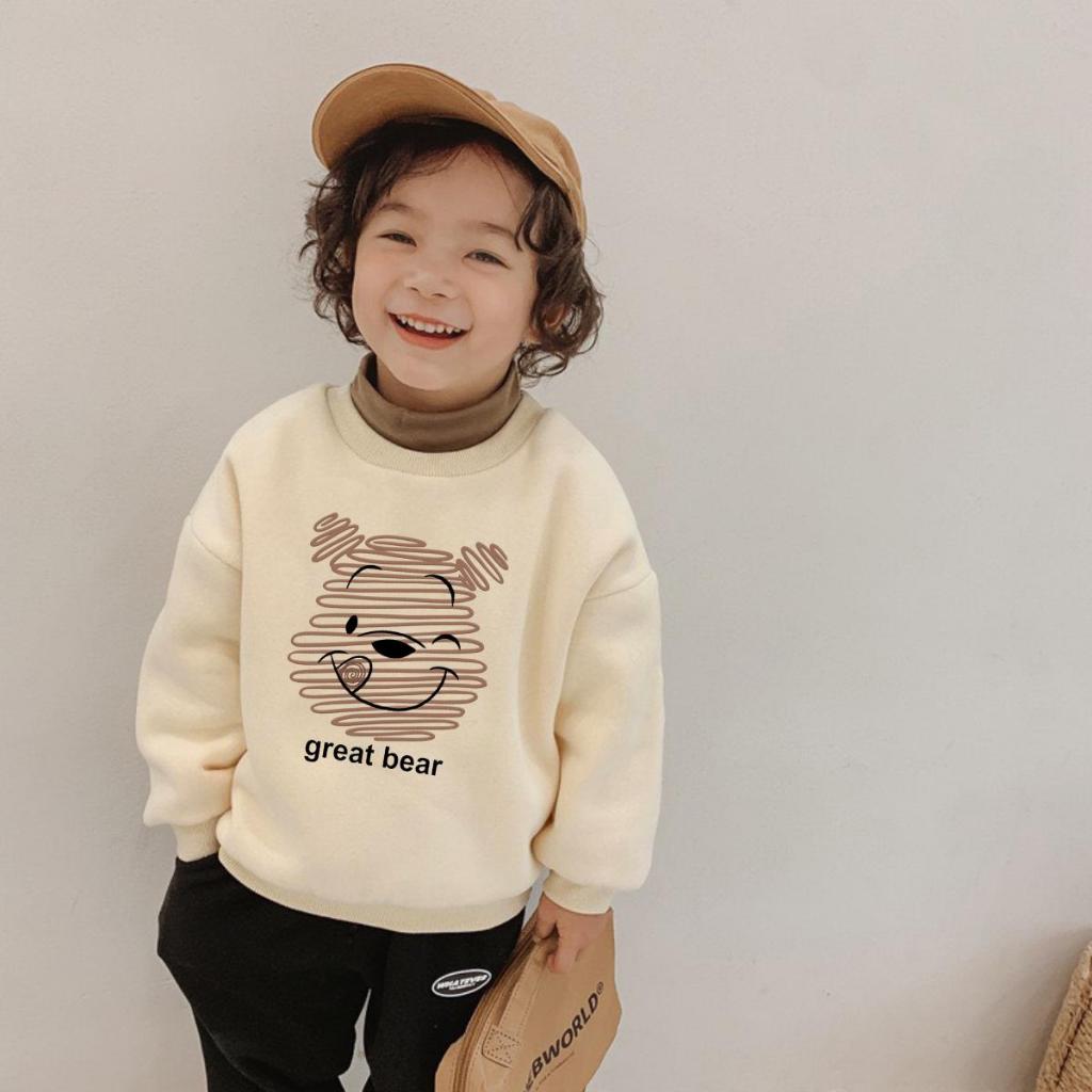 TE473 - Áo sweater hình mặt gấu cách điệu cho bé trai bé gái chất nỉ ép mềm mại size 8-21kg