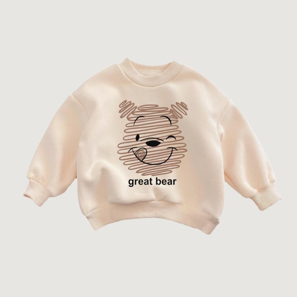 TE473 - Áo sweater hình mặt gấu cách điệu cho bé trai bé gái chất nỉ ép mềm mại size 8-21kg