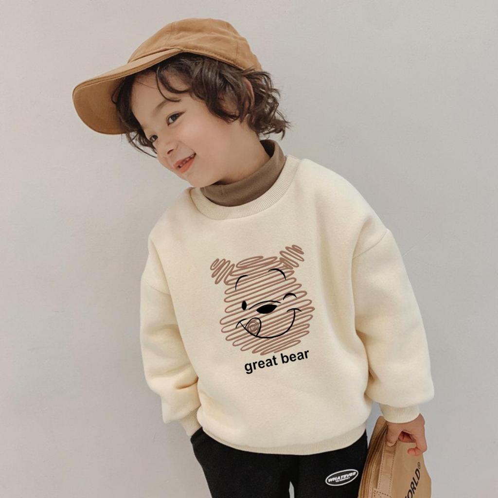 TE473 - Áo sweater hình mặt gấu cách điệu cho bé trai bé gái chất nỉ ép mềm mại size 8-21kg