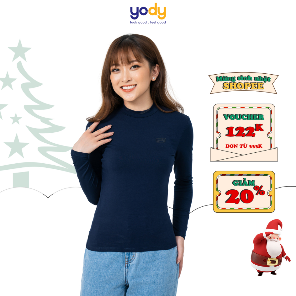 Áo thun thu đông nữ YODY cổ 3 phân tay dài vải viscose nhiều màu mềm mịn ấm áp ATN5100