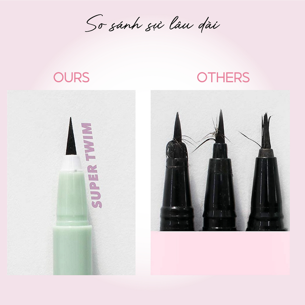 Bút kẻ mắt nước lâu trôi Hàn Quốc Super Twim Merry Monde thuần chay, nét mảnh, cây Eyeliner kẻ mi mắt dưới có nhiều màu.