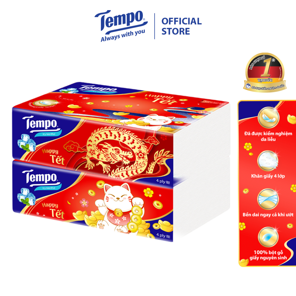 (Gói Lẻ) Khăn Giấy Gói Rút Tempo Cao Cấp 4 Lớp Bền Dai - Thương Hiệu Đức - An Toàn Cho Da