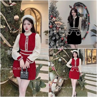 ĐẦM CHẠY VIỀN CHẤT NHUNG PHỐI TẰM ÁNH KIM XINH ĐẸP MÙA NOEL,TẾT
