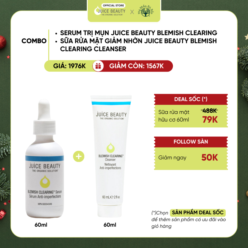 Tinh Chất Giảm Mụn Hữu Cơ Cho Mẹ Bầu Cao Cấp Juice Beauty Blemish Clearing Serum