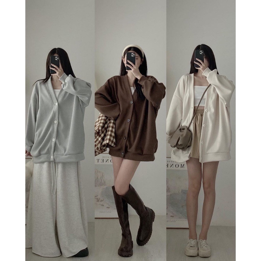 Áo cardigan nỉ tăm kiểu dáng basic, áo cardigan chất nỉ tăm siêu HOT TREND