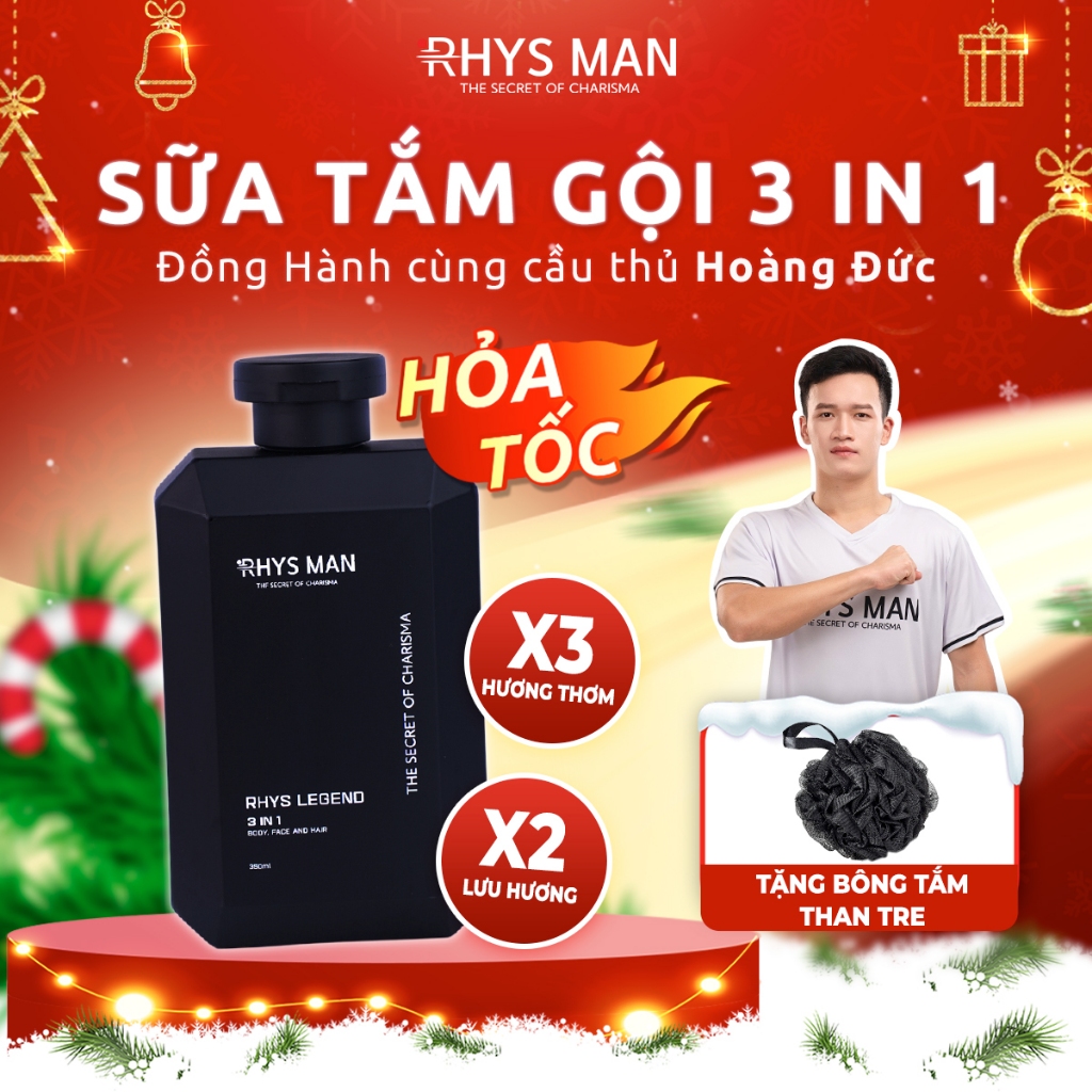 Sữa tắm gội nam RHYS MAN hương nước hoa 3 in 1 Rhys Legend 350ml - Hàng chính hãng