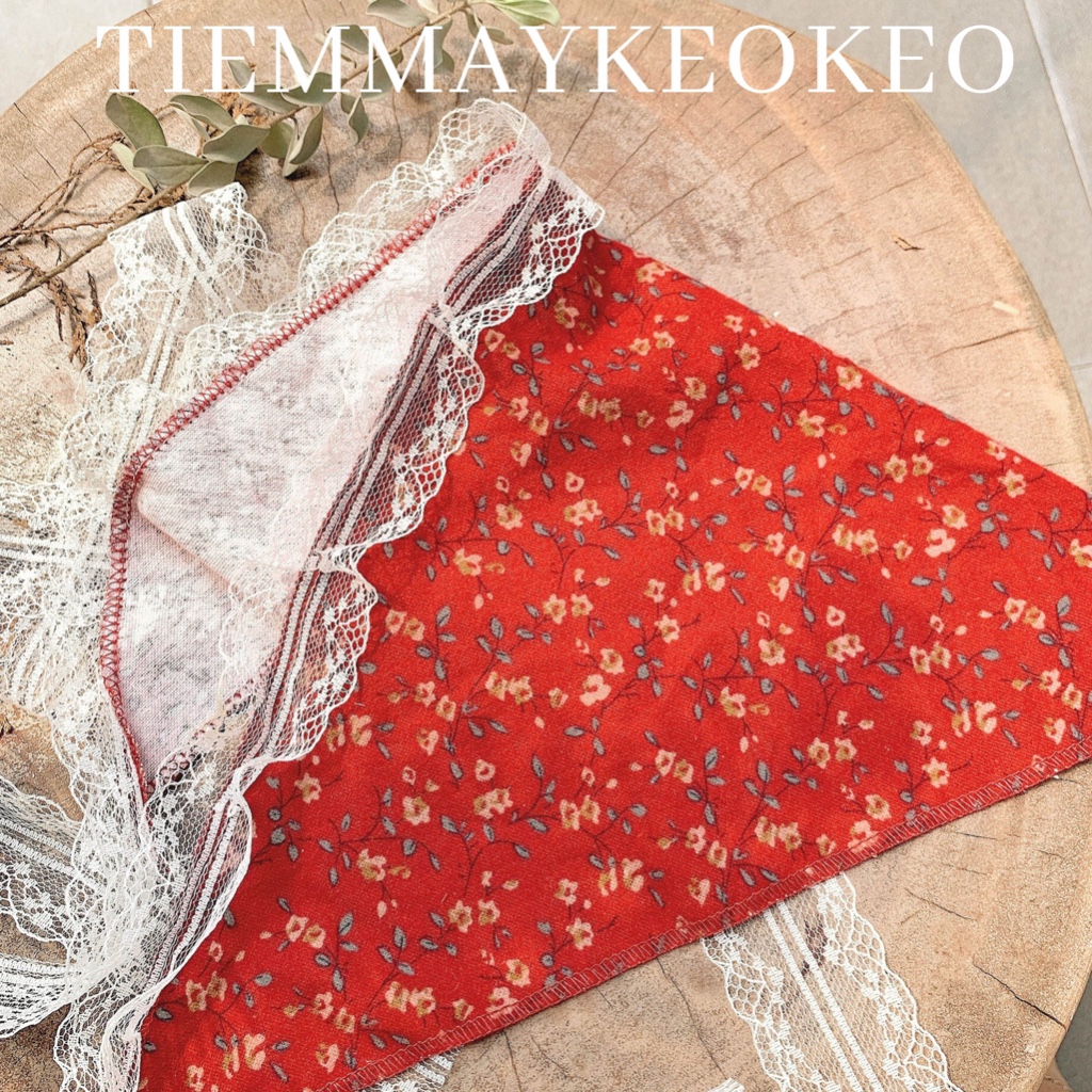 Khăn vải bandana giáng sinh hoa đỏ vintage TIEMMAYKEOKEO khăn turban phong cách hongkong, phụ kiện decor noel xmas