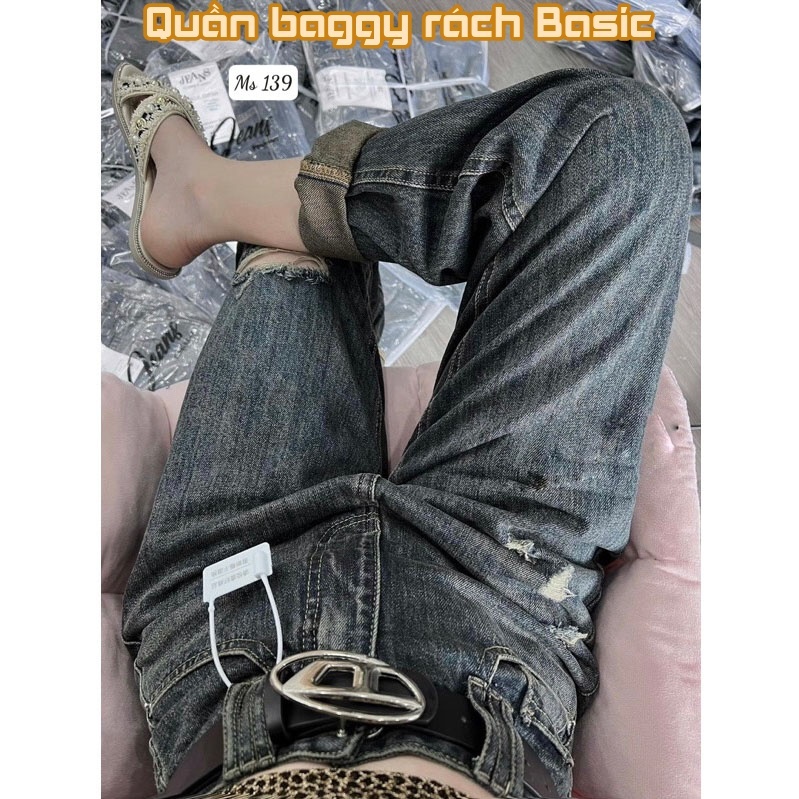 Quần jean baggy rách nữ in chữ hồng thời trang | A&JEAN STORE