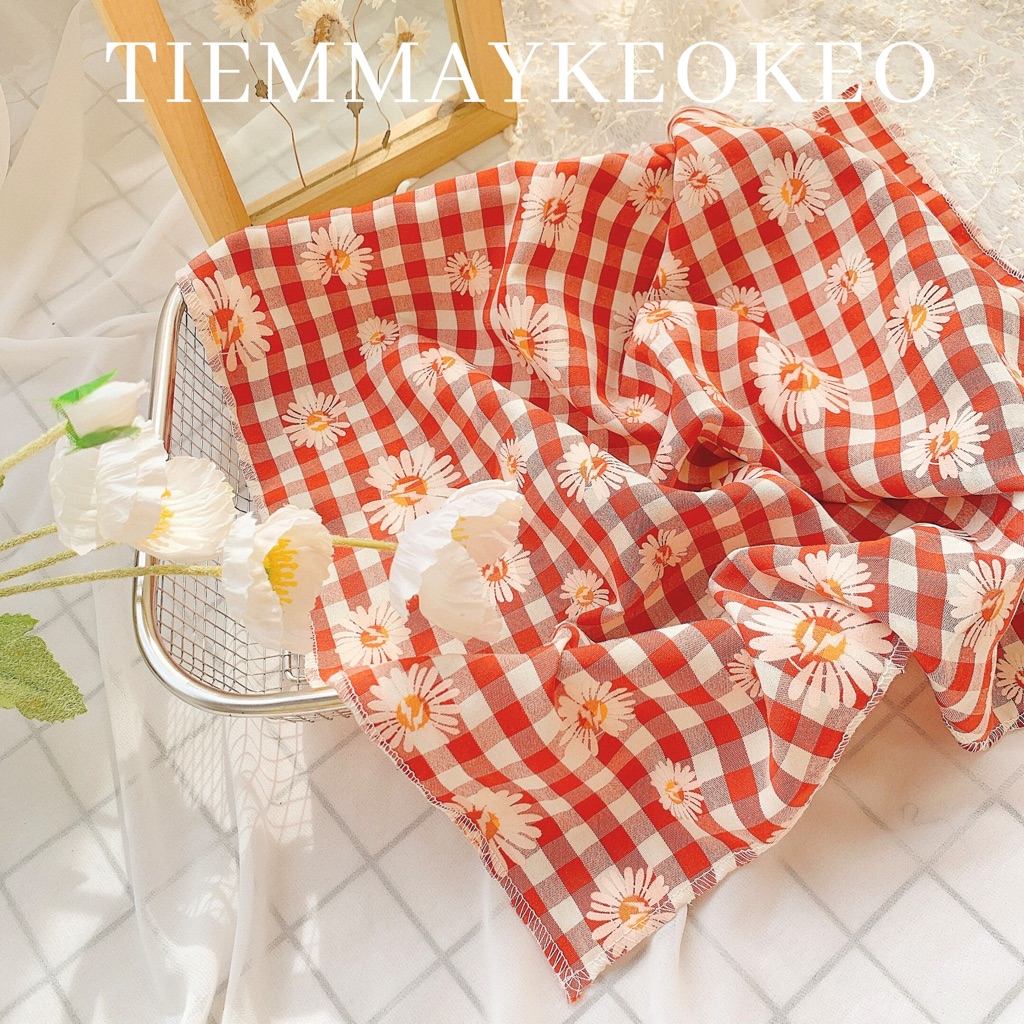 Khăn vải bandana giáng sinh hoa đỏ vintage TIEMMAYKEOKEO khăn turban phong cách hongkong, phụ kiện decor noel xmas