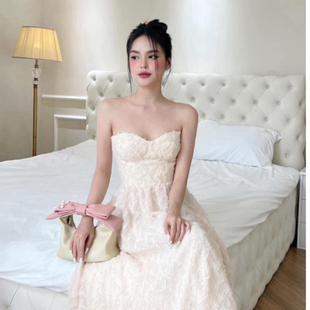 Túi Chow bag Hérisson màu kem + nơ hồng bản xách tay