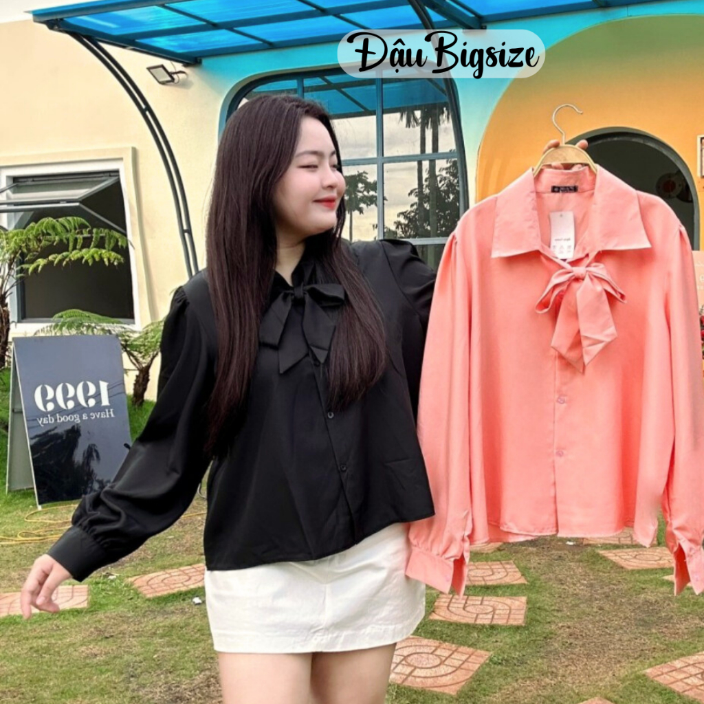 Áo Sơ Mi Bigsize Nữ Tay Dài Bo ,Áo Sơ Mi Kiểu Nữ Nơ Buộc Thời Trang Công Sở Vải Lụa Chéo Mềm Mát Ít Nhăn SM16