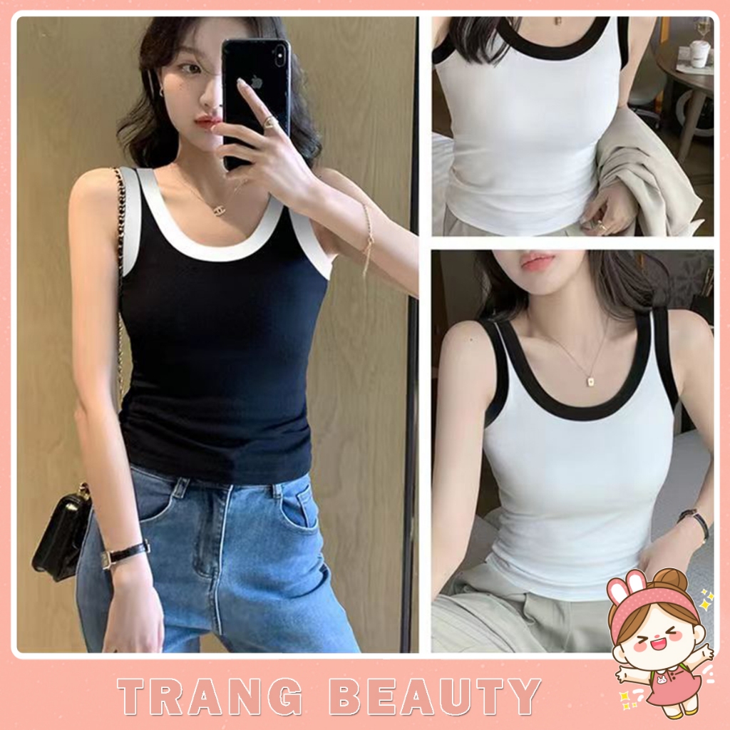 Áo Ba Lỗ Ôm Dáng Dài Kểu Phối Màu Viền Phong Cách Năng Động, Áo 3 Lỗ Phối Viền Màu