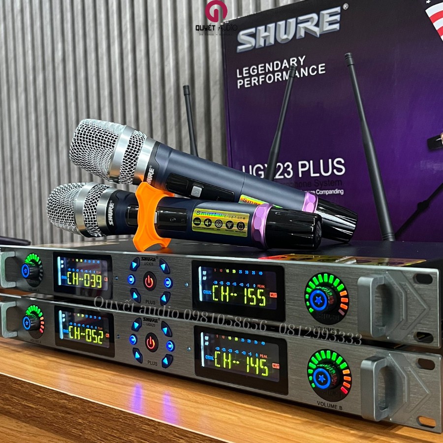 Micro không dây Shure UGX23 Plus 2023 4 hộp sóng lớn - 2 tụ lớn | tự ngắt - cảm biến gia tốc - khoá đầu thu |