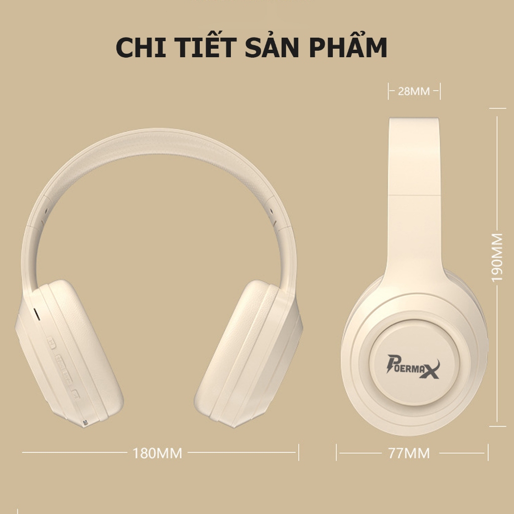 Tai nghe chụp tai bluetooth không dây Poermax DR58 có hỗ trợ đàm thoại rảnh tay, có giắc cắm vào máy tính 3.5 | BigBuy360 - bigbuy360.vn