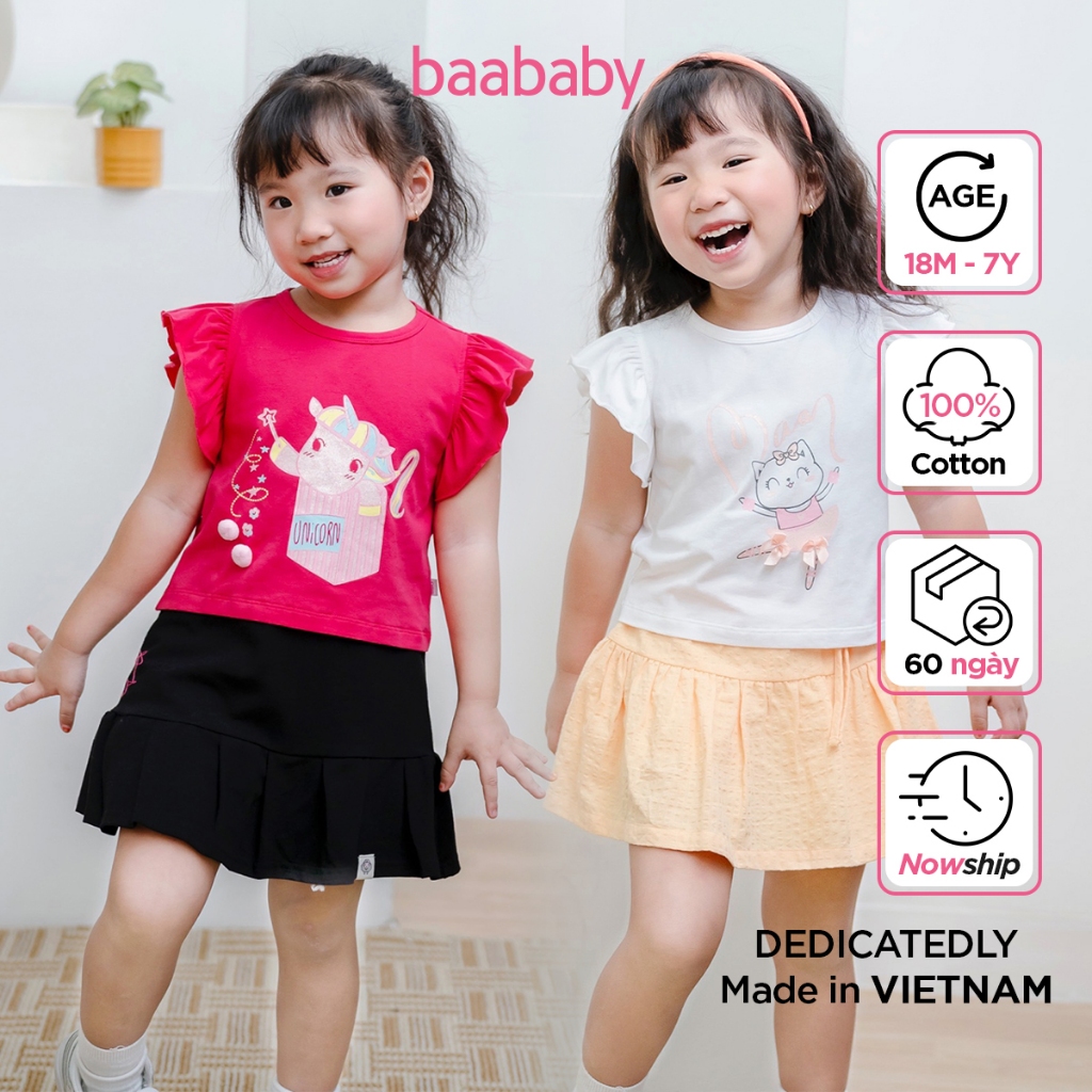 Áo kiểu bé gái, áo kiểu bé gái tay cánh tiên in hình dễ thương cho bé từ 1 tuổi - 7 tuổi Baa Baby B-GT-AT36N