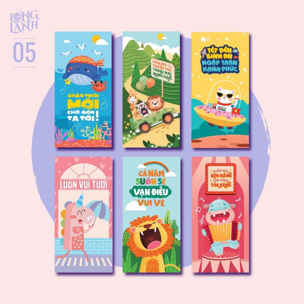 Bao lì xì ngộ nghĩnh đáng yêu tết 2024 set 6 li xì độc lạ