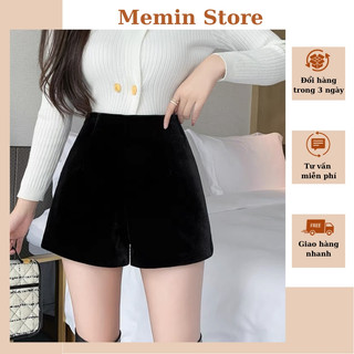Quần đùi nhung nữ vải dày dặn, quần sooc nhung 2 lớp cạp cao sang trọng hàn quốc memin store